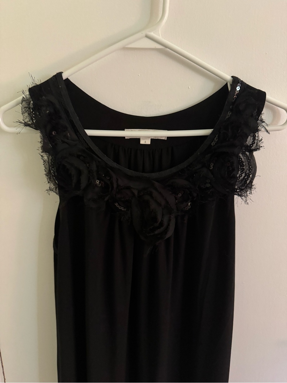 2/$20 Cleo Black Sleeveless Mini Dress with Floral Neck Detail